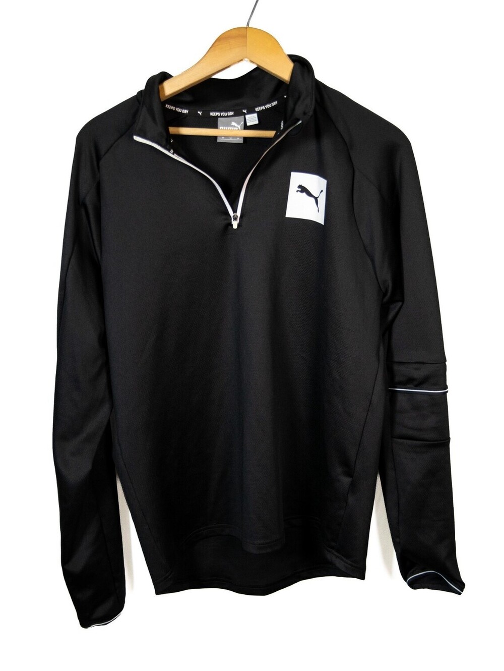 Puma Long Sleeve 1/4 Zip Activewear Sweater White Block Logo - Men's Sz M